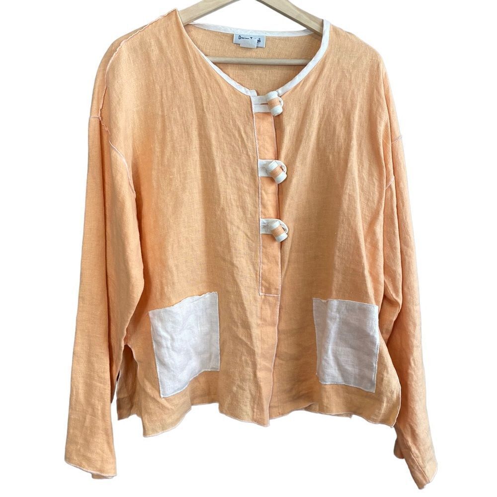 Orange linen long sleeve blouse lagenlook